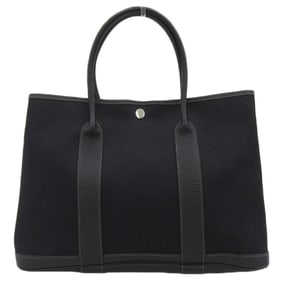 Hermes HERMES Garden 36 PM ?L engraved tote bag Toile Officier x leather black