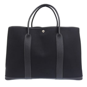 Hermes HERMES Garden GM ?H engraved handbag canvas x leather black