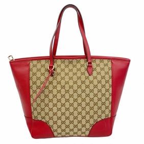 Gucci Tote Bag GG Canvas 449242 Beige Brown Red Champagne Women's P684209