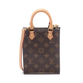 Louis Vuitton Petite Sac Plat Handbag Coated Canvas Leather Monogram Women's Brown M69442