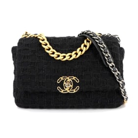 CHANEL 19 2way Hand Chain Shoulder Bag Tweed Leather Black AS1160