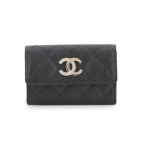 CHANEL Matelasse Business Card Holder/Card Case Holder Caviar Skin Black AP4178 Gold Metal Fittings