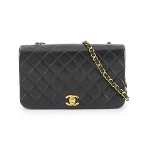 CHANEL Matelasse Chain Shoulder Bag Leather Black Gold Metal Fittings Full Flap