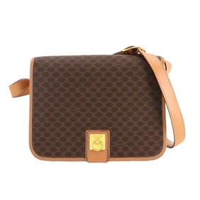 CELINE Macadam Shoulder Bag Leather Brown Gold Hardware