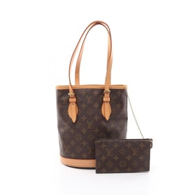 LOUIS VUITTON Bucket PM Monogram Handbag Coated Canvas Leather Women's Brown M42238