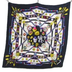 HERMES Hermes Pleated Carré 90 Petite Main Seamstress 100% Silk Scarf Black Women's