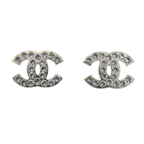 Chanel earrings Coco mark metal rhinestone silver ladies