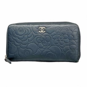 Chanel Long Wallet Camellia Lambskin Black Women's P725382