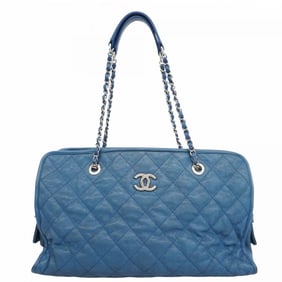 Chanel Tote Bag Matelasse Caviar Skin Chain Blue Women's