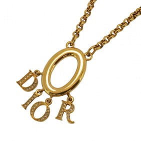 Christian Dior Necklace Oval GP Plated Rhinestone Gold Ladies