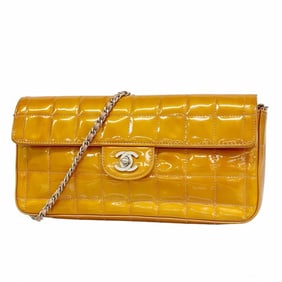 Chanel Shoulder Bag Chocolate Bar Chain Patent Leather Orange Women's P684426