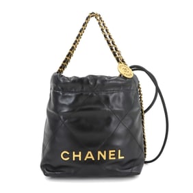 CHANEL 22 Mini 2way Chain Hand Shoulder Bag Leather Black AS3980