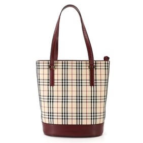 Burberry Nova Check Tote Bag Canvas Leather Beige Bordeaux Gold Hardware