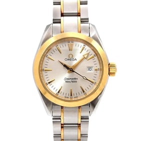 OMEGA Seamaster Aqua Terra Combi 2377 30 Ladies Watch Date Silver YG Yellow Gold Quartz