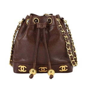 CHANEL Triple Coco Chain Shoulder Bag Caviar Skin Leather Brown Gold Hardware