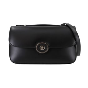 GUCCI Petite GG Small 2way Hand Shoulder Bag Leather Black 739721 Silver Hardware