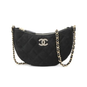 CHANEL Matelasse Half Moon Chain Shoulder Bag Velour Black Gold Metal Fittings Coco Mark