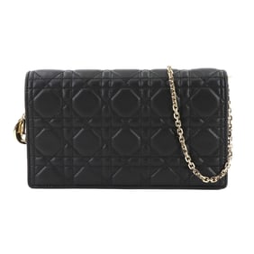 Christian Dior Cannage Lady Pouch Chain Wallet Bi-fold Long Leather Black S0204SO1