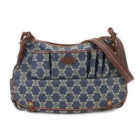 CELINE Macadam Shoulder Bag Denim Leather Blue Brown Gold Hardware