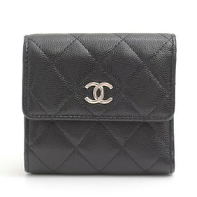 Chanel Wallet for Women, Matelasse Tri-Fold Wallet, Compact Black, Caviar Skin, CHANEL