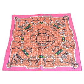 Hermes Carré 40 MORS et Gourmettes Horse Bit and Chain Handkerchief Scarf Women's Pink Silk HERMES