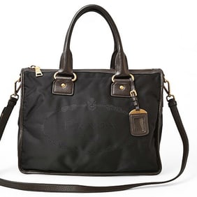Prada Tote Bag Shoulder 2way PRADA BL0748 Nylon Jacquard Black with Strap