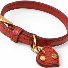 PRADA Unused Bracelet Bangle SAFFIANO Saffiano Heart Charm FUOCO Red 1AJD45