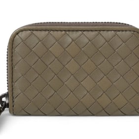 Unused Bottega Veneta card case, coin BOTTEGA VENETA mini wallet, intrecciato leather, khaki gray