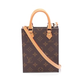 Louis Vuitton Petite Sac Plat Monogram Handbag Coated Canvas Leather Women's Brown M69442