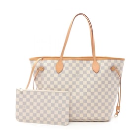 Louis Vuitton Neverfull MM Tote Bag Coated Canvas Leather Damier Azur Women's White N41361