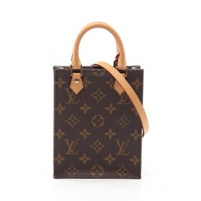 Louis Vuitton Petite Sac Plat Handbag Coated Canvas Leather Monogram Women's Brown M69442