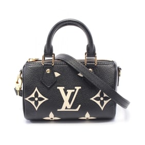 LOUIS VUITTON Nano Speedy Bicolor Handbag Leather Monogram Empreinte Women's Black Beige M81456