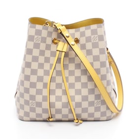 Louis Vuitton NeoNoe Damier Azur Pineapple Shoulder Bag Coated Canvas Leather Women's White Yellow
