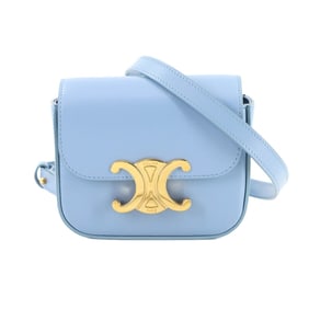 CELINE Triomphe Mini Claude Shoulder Bag Leather Pale Blue Gold Hardware 10I513DPV