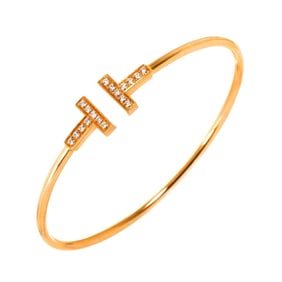 Tiffany & Co. T Wire Diamond Bracelet Medium MM 16cm K18 PG Pink Gold 750 Bangle