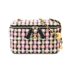 CHANEL Small Vanity Chain Shoulder Bag Wool Tweed Leather Pink Multicolor Gold Hardware AP2303