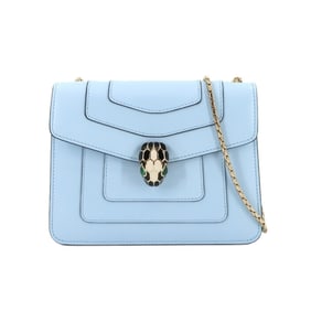 BVLGARI Serpenti Forever Small Crossbody Chain Shoulder Bag Leather Light Blue