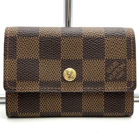 LOUIS VUITTON Louis Vuitton Coin Case, Purse, Porte Monnaie Plat, Damier Canvas, Brown, N61930,