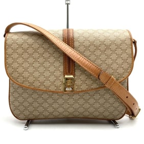 CELINE Macadam Shoulder Bag / Leather Beige Brown Retro Women's