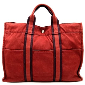 HERMES Hermes Foul Tote MM Handbag Bag Canvas Red Women's
