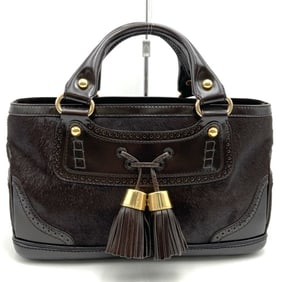 CELINE Boogie Bag, Horizontal Handbag, Pony/Leather, Tassel, Brown, Women's