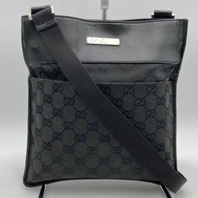 GUCCI 27639 GG Canvas Shoulder Bag Leather Black Women's Men's