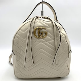GUCCI 476671 GG Marmont Leather Backpack White for Women and Men