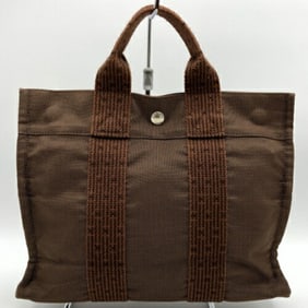 HERMES Air Line PM Tote Bag Nylon Canvas Brown Women's ITS8JRGMP3XY