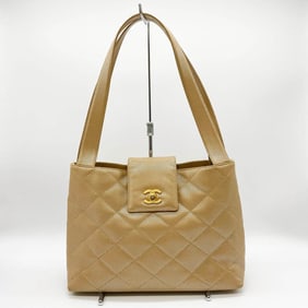 CHANEL Handbag Caviar Skin Coco Mark Leather Beige Gold Women's ITNMPK1Z1074