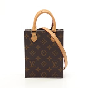 Louis Vuitton Petite Sac Plat Handbag Coated Canvas Leather Monogram Women's Brown M69442