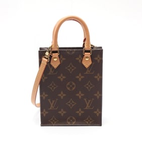 Louis Vuitton Petite Sac Plat Handbag Coated Canvas Leather Monogram Women's Brown M69442