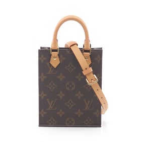 Louis Vuitton Petite Sac Plat Handbag Coated Canvas Leather Monogram Women's Brown M81295