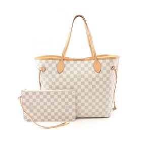 Louis Vuitton Neverfull MM Tote Bag Coated Canvas Leather Damier Azur Women's White N41361