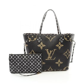 Louis Vuitton Neverfull MM Tote Bag Coated Canvas Monogram Jungle Women's Brown Black White M44676